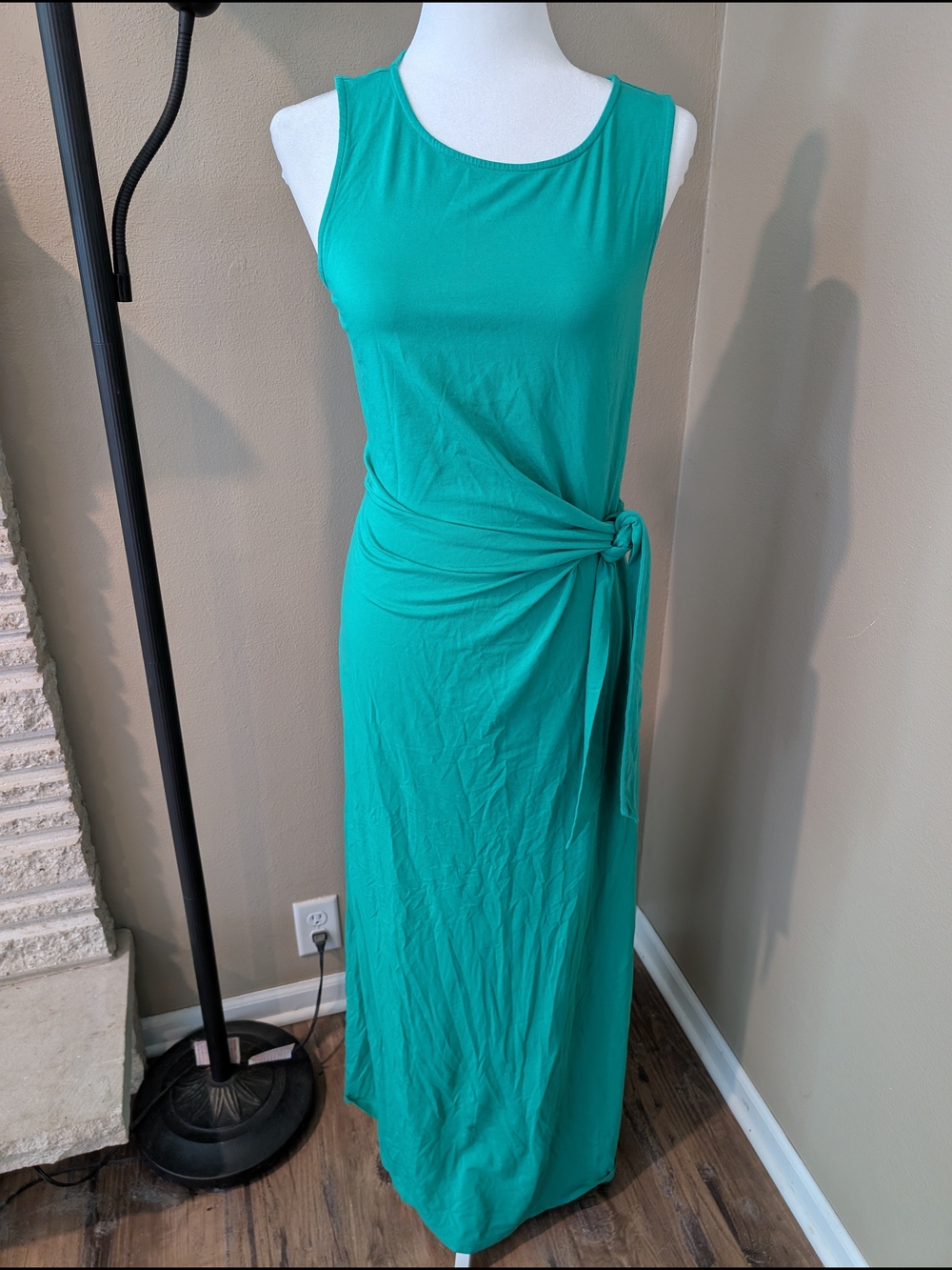 Lands' End Small Tall Sleeveless Knot-Waist Maxi Dress in Emerald Green - Picture 2 of 6